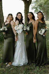 Cheap Beach Hunter Green Bridesmaid Dress Silk Satin Maxi Dress